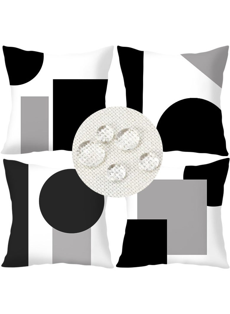4 Pack Linen Square 18x18 Inch Throw Pillow Covers - Black Grey Modern Geometric Cushion Covers, Sofa Cushions - For Sofa Pillows, Pillow Covers, Pillows - Image 1