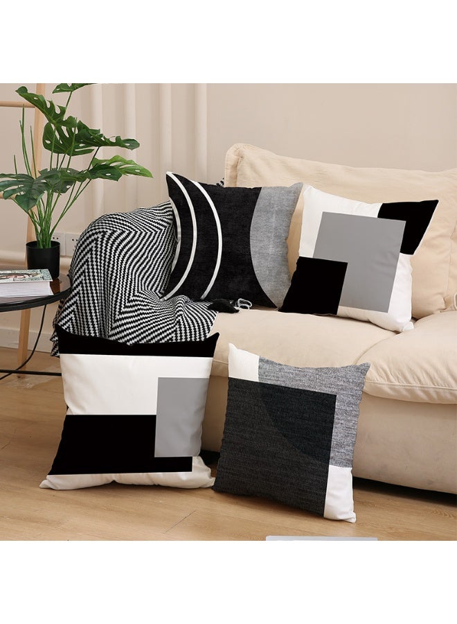 4 Pack Linen Square 18x18 Inch Throw Pillow Covers - Black Grey Modern Geometric Cushion Covers, Sofa Cushions - For Sofa Pillows, Pillow Covers, Pillows - Image 2