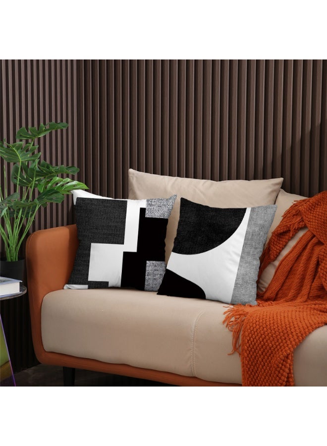 4 Pack Linen Square 18x18 Inch Throw Pillow Covers - Black Grey Modern Geometric Cushion Covers, Sofa Cushions - For Sofa Pillows, Pillow Covers, Pillows - Image 3