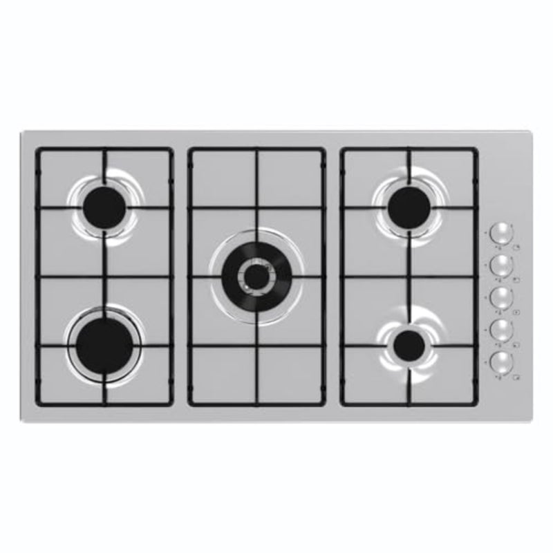 Gas cooktop 90 cm, 5 burners, lightweight mesh, triple-ring burner with automatic ignition, safety valve, side knobs, Italian-made - Image 1