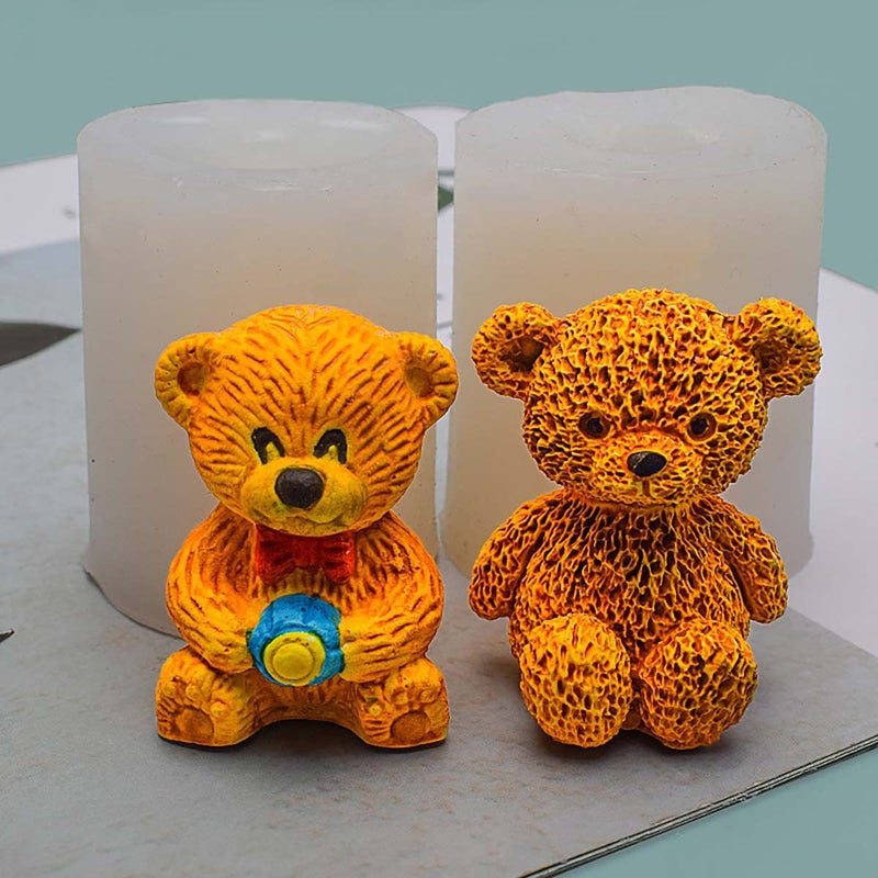 Cute Bear Silicone Mold 2 Pack  Cartoon Bear Candle Mold for Home Decoration