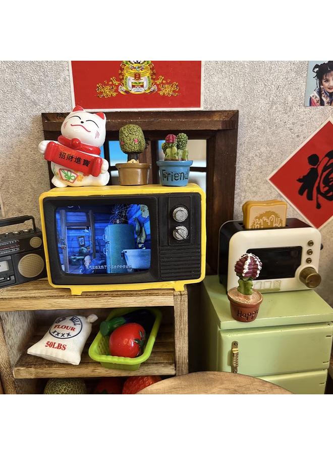 Bluejw Net Red Stall Project Real Cooking Mini Kitchenette Real Cooking Full Set Of Electrical Appliances Refrigerator TV Oven Cart Model - Image 2