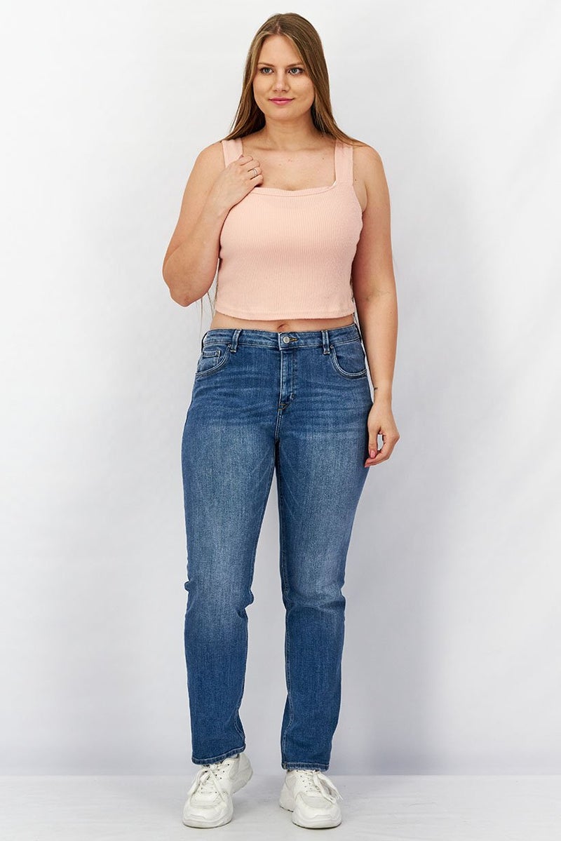 ESPRIT Women Straight Fit Wash Blue Stretchable Denim Jeans, Navy Blue - Image 4