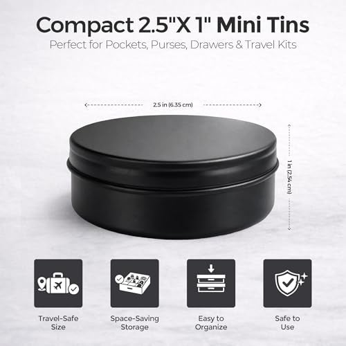 TYNZZ 3 Pcs, Metal Tin Round Container, Mini Portable Small Storage Container Kit with Twist Lid for Home Storage 2.5x1 Inch, Black - Image 2