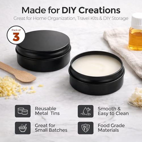 TYNZZ 3 Pcs, Metal Tin Round Container, Mini Portable Small Storage Container Kit with Twist Lid for Home Storage 2.5x1 Inch, Black - Image 3