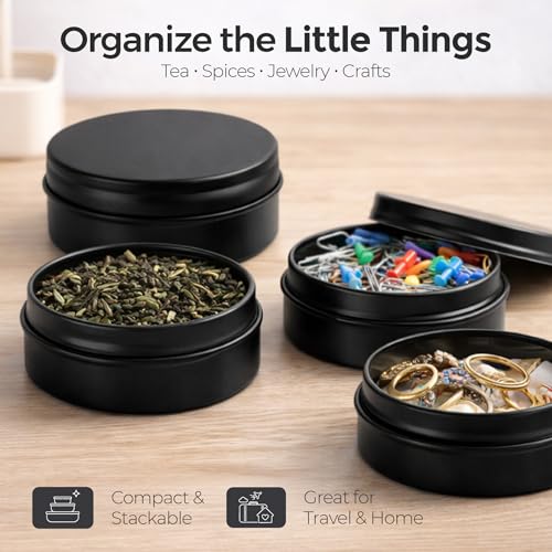 TYNZZ 3 Pcs, Metal Tin Round Container, Mini Portable Small Storage Container Kit with Twist Lid for Home Storage 2.5x1 Inch, Black - Image 5