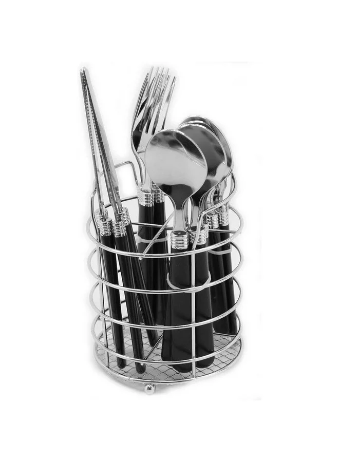 GIBSON Sensations Stainless Steel Utensils Set with Storage Caddy Black and Silver 21.5 x 12 x 12 cm 53441.16