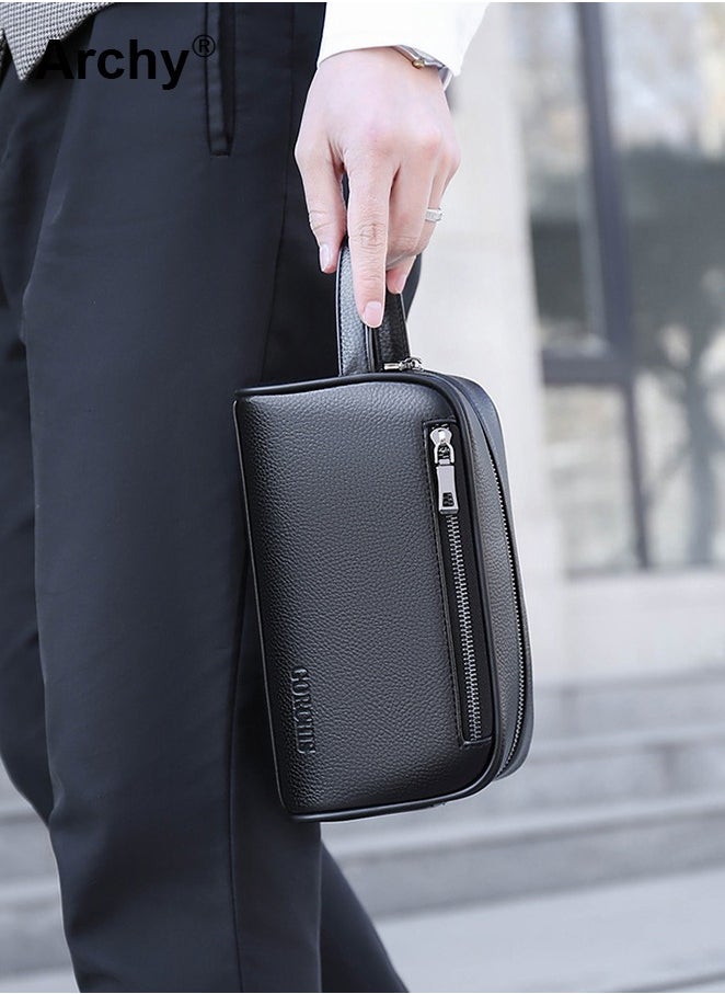 Archy Men's Soft Leather Clutch Casual Bag Business Retro Trend Handbag Mobile Phone Bag  - Image 3