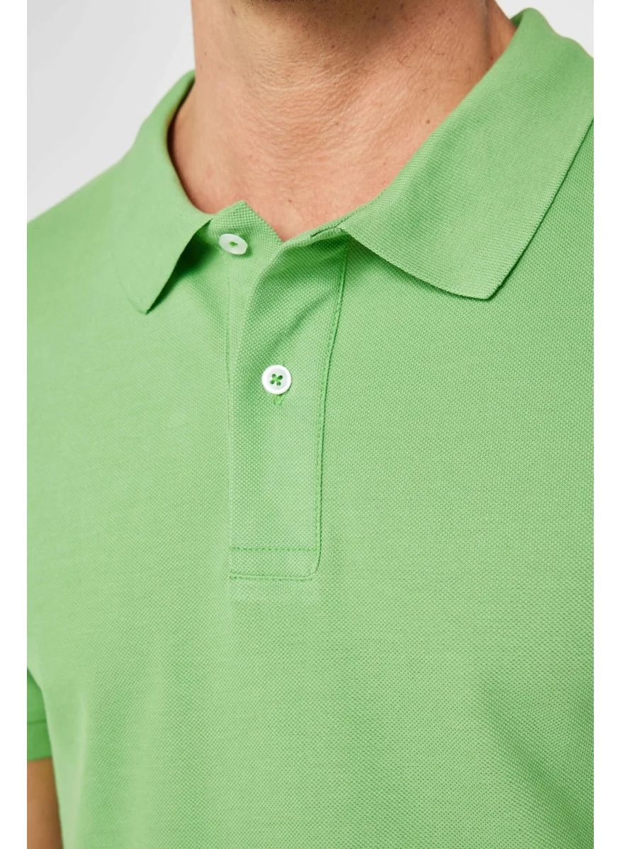 Tudors Men's Slim Fit Narrow Cut Cotton Plain Pique Green Polo Neck T-Shirt