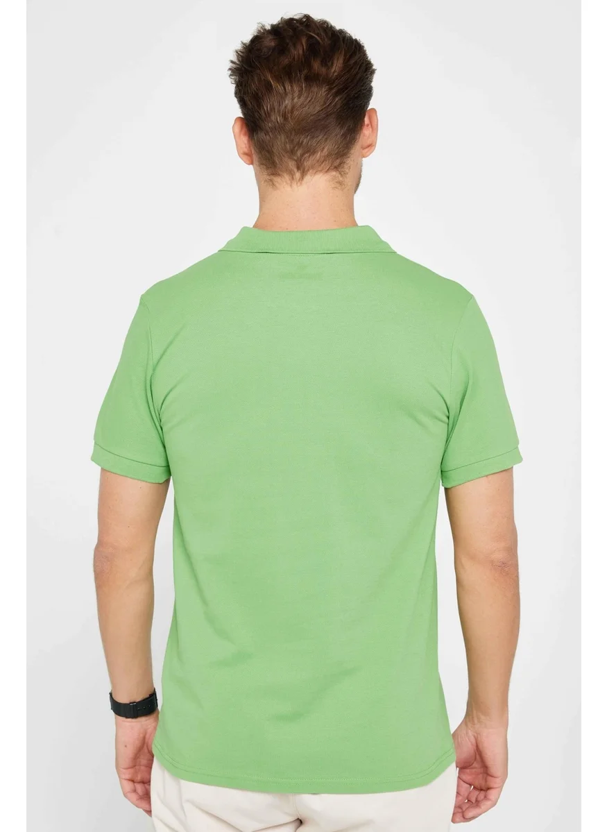 Tudors Men's Slim Fit Narrow Cut Cotton Plain Pique Green Polo Neck T-Shirt