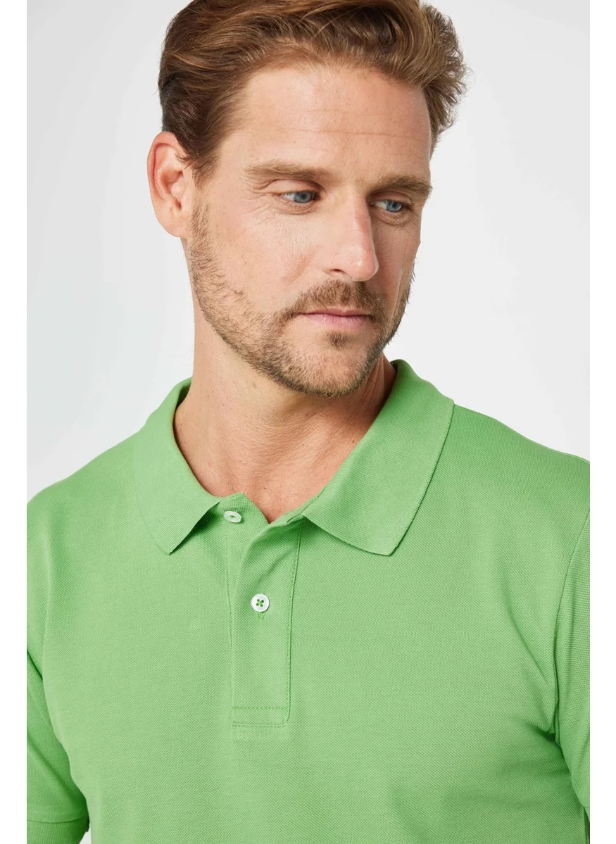 Tudors Men's Slim Fit Narrow Cut Cotton Plain Pique Green Polo Neck T-Shirt