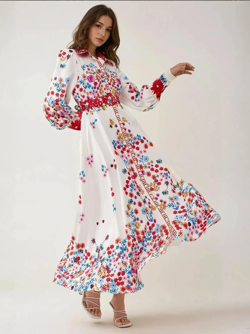 HICCUP Printed Maxi Dress with Shirt Collar