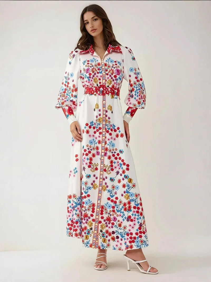 HICCUP Printed Maxi Dress with Shirt Collar