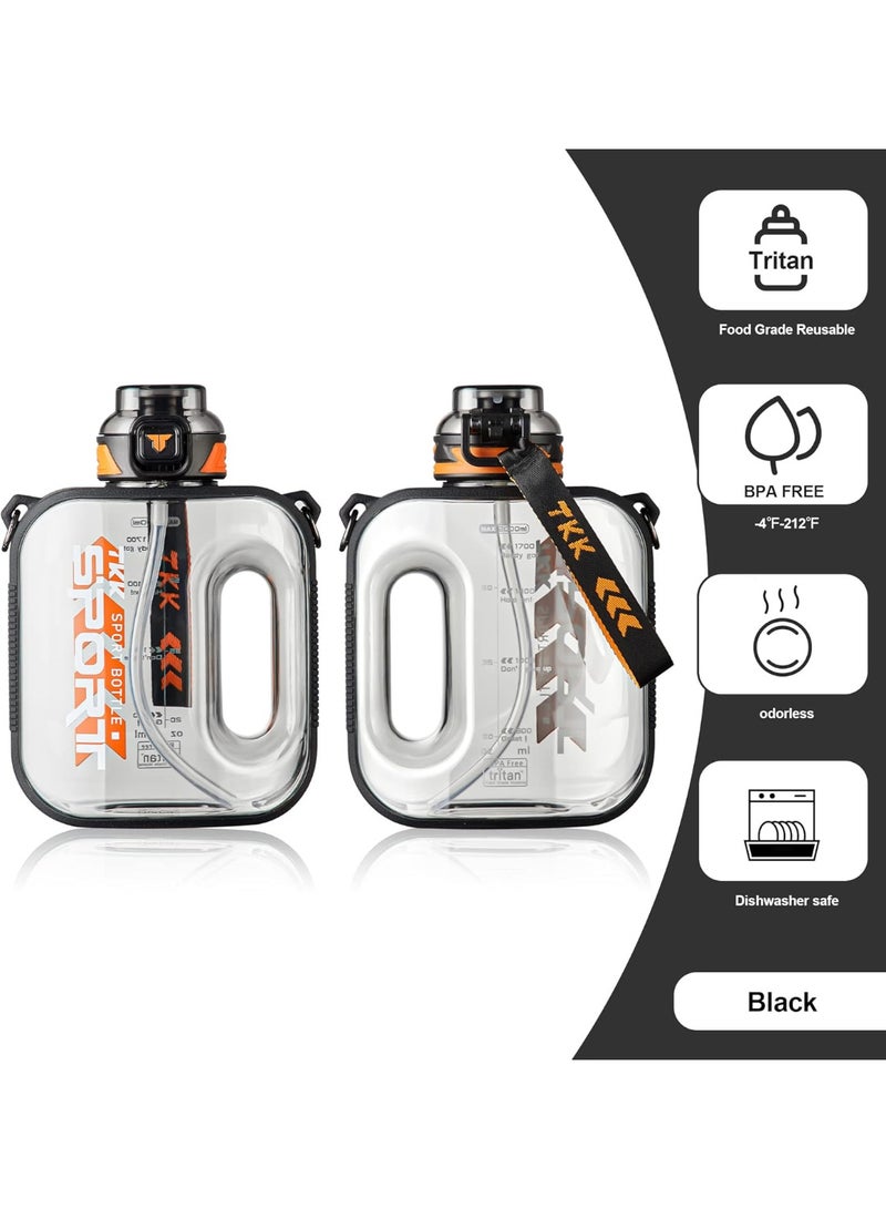 TKK 2 Lilter Water Bottle with Optional Straw Large Capacity Tritan Water Bottle Dishwasher Safe 64 Oz Water Bottle BPA Free Tritan for Gym Yoga Travel Camping Outdoor Black - Image 3