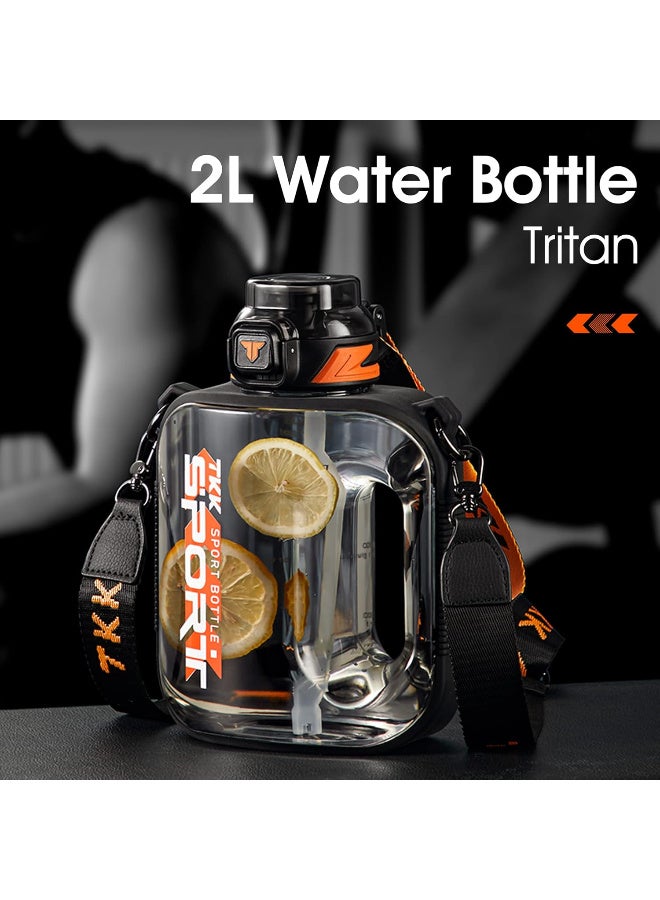 TKK 2 Lilter Water Bottle with Optional Straw Large Capacity Tritan Water Bottle Dishwasher Safe 64 Oz Water Bottle BPA Free Tritan for Gym Yoga Travel Camping Outdoor Black - Image 1