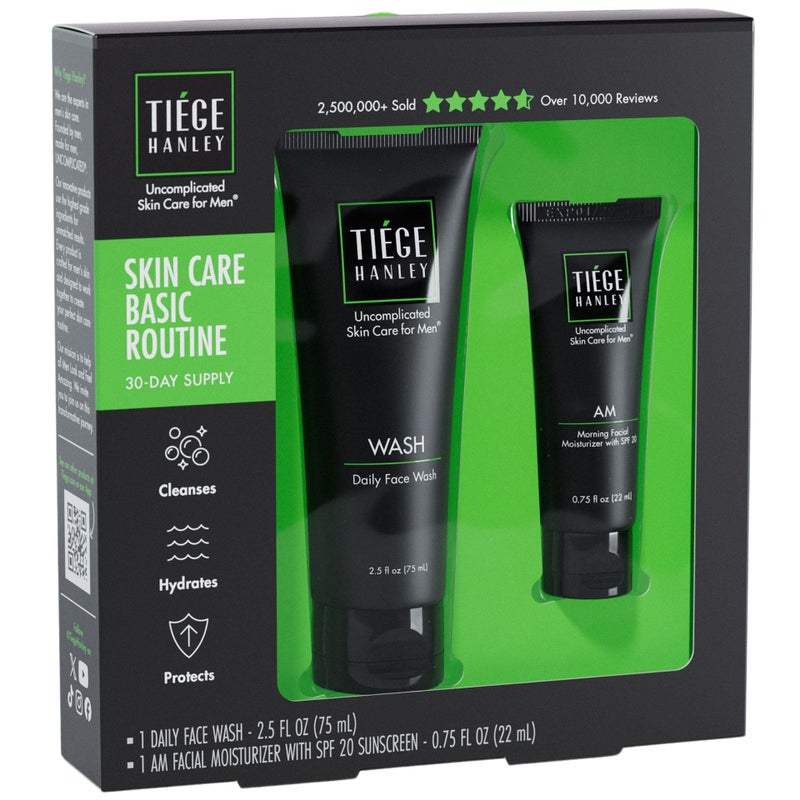 Tiege Hanley Basic Skin Care Set for Men, Hydrating Face Wash & Daily Face Moisturizer With SPF 20 Sunscreen, Basic Facial Kit for Men, Gentle on Sensitive Skin, Menâ€™s Skincare, 2 Piece Kit - Image 1
