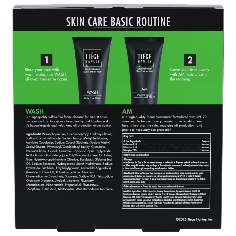 Tiege Hanley Basic Skin Care Set for Men, Hydrating Face Wash & Daily Face Moisturizer With SPF 20 Sunscreen, Basic Facial Kit for Men, Gentle on Sensitive Skin, Menâ€™s Skincare, 2 Piece Kit - Image 2