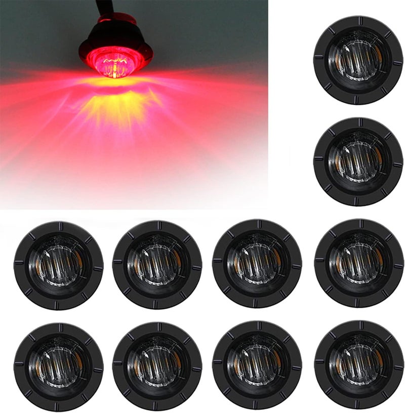 FXC 10x 3/4" Round LED Clearence Light Front Rear Side Marker Indicators Light for Truck Car Bus Trailer Van Caravan Boat, Taillight Brake Stop Lamp Redsmoked - Image 1