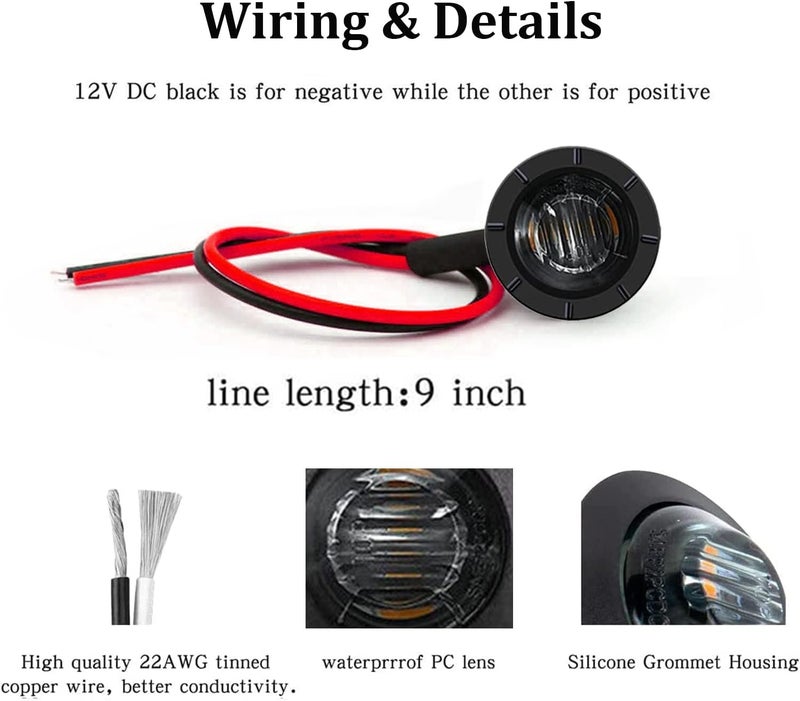 FXC 10x 3/4" Round LED Clearence Light Front Rear Side Marker Indicators Light for Truck Car Bus Trailer Van Caravan Boat, Taillight Brake Stop Lamp Redsmoked - Image 4