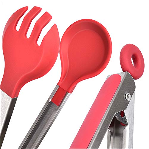 Bagonias Silicone Kitchen Tongs 12 Inch | Stainless Steel Heavy Duty Food Tong for Cooking, Serving, BBQ & Air Fryer | Heat Resistant 250°C, BPA Free, Non-Stick Safe, Locking Grip (Red) - Image 5