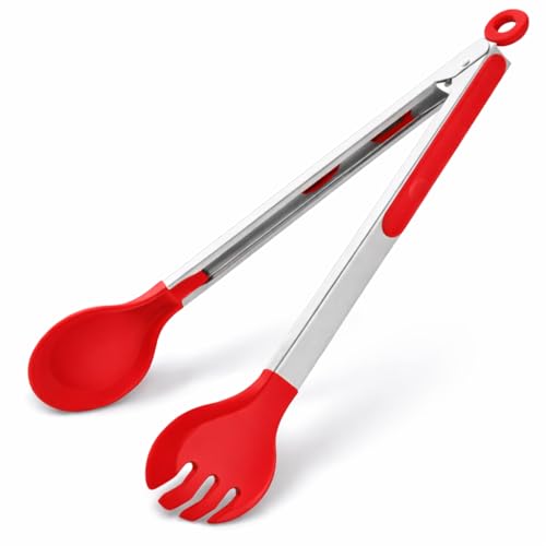 Bagonias Silicone Kitchen Tongs 12 Inch | Stainless Steel Heavy Duty Food Tong for Cooking, Serving, BBQ & Air Fryer | Heat Resistant 250°C, BPA Free, Non-Stick Safe, Locking Grip (Red) - Image 2