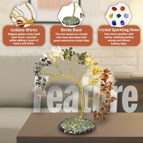JD FRESH 200 Beds 7 Chakras Crystal Tree/Gemstone Feng Shui Tree for Good Luck/Positive Energy and Meditation Spiritual for Good Luck/Handmade Showpiece for Home Décor/Living Room/Office and Gifting - Image 4