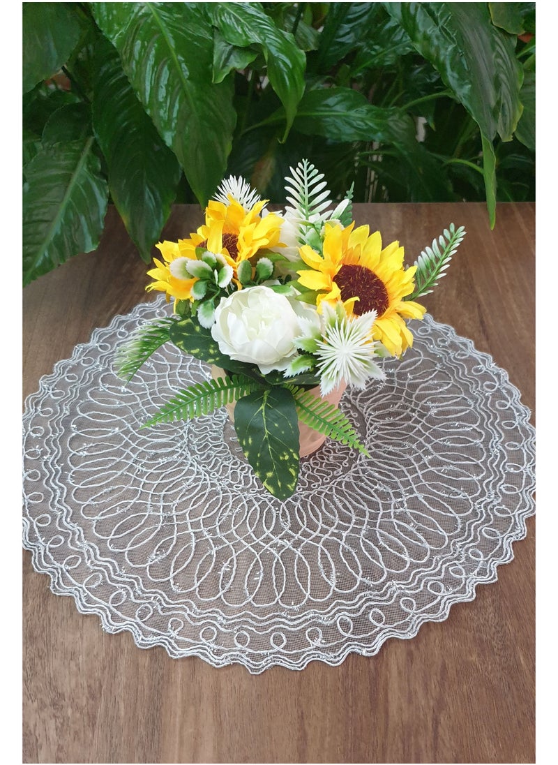 Table Runner Crochet Silver Round Shape 36×36cm