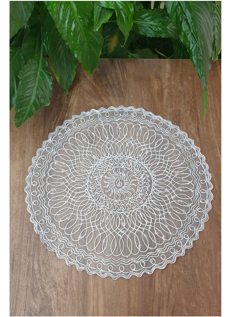 Table Runner Crochet Silver Round Shape 36×36cm