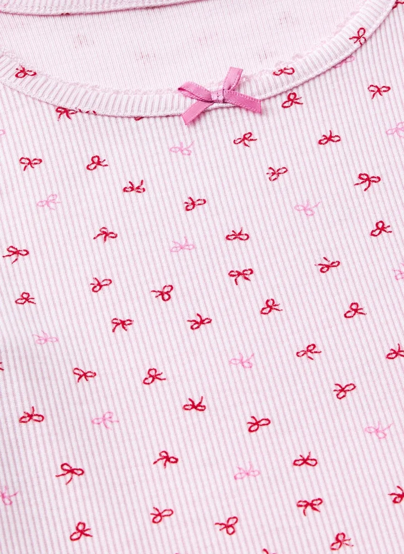 Matalan Girls Pink Bow Ribbed Pyjama Set