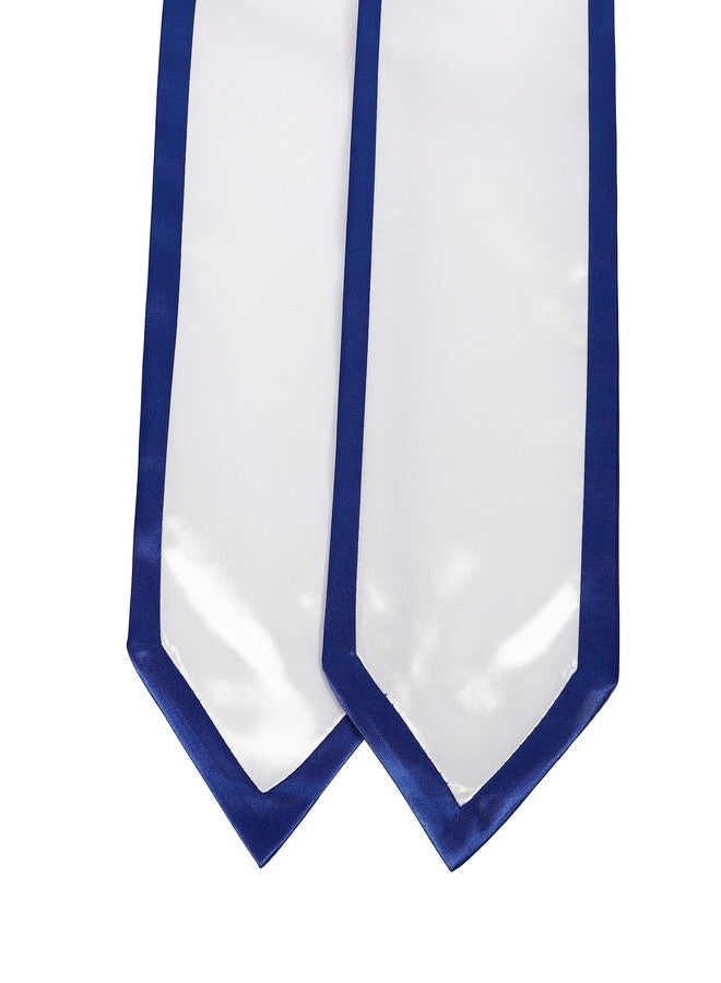 Ftyfty Unisex Adult Graduation Honor Stole Classic End With Trim 72" Long (White + Royal Trim, 72" Long) - Image 2