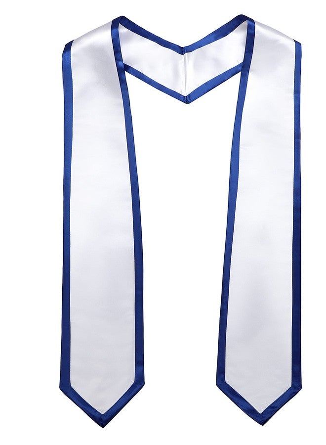 Ftyfty Unisex Adult Graduation Honor Stole Classic End With Trim 72" Long (White + Royal Trim, 72" Long) - Image 1
