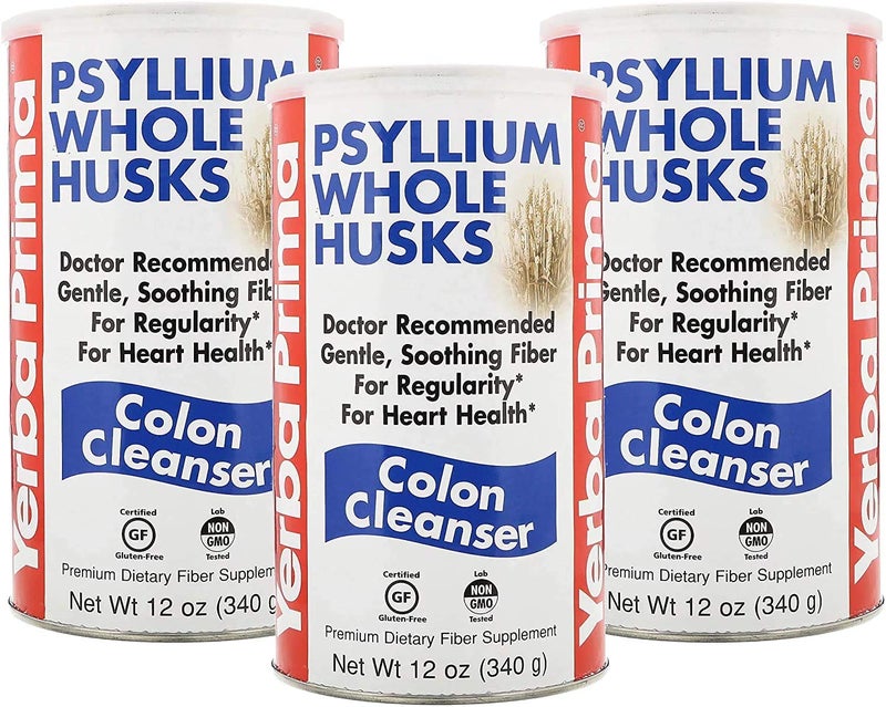 Yerba Prima Psyllium Husk 12 Ounce Pack of 3 Whole Husk Fiber Supplement for Regularity Colon Cleansing Natural Support for Gut Health Non GMO Gluten Free Vegan No Sweeteners
