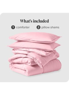 Home of linens Cotton - Plain - 3 Pieces Heavy Comforter Set - 2.8Kgs - Down Alternative Filling - (For Matress 100cm/120cm) - Size (180cm x 240cm) + 2 Pillow Case Covers (50cm x 70cm) - Rose  - Image 4