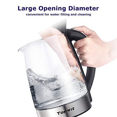 TOPWIT Electric Kettle Glass Hot Water Kettle, 2.0L Water Warmer, BPA-Free Stainless Steel Lid & Bottom, Tea Kettle with Fast Heating, Auto Shut-Off & Boil Dry Protection - Image 3