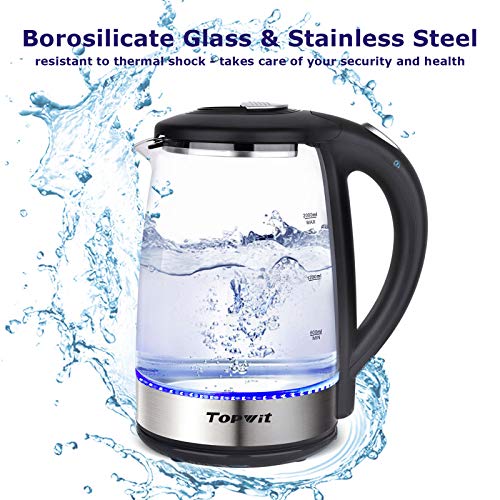 TOPWIT Electric Kettle Glass Hot Water Kettle, 2.0L Water Warmer, BPA-Free Stainless Steel Lid & Bottom, Tea Kettle with Fast Heating, Auto Shut-Off & Boil Dry Protection - Image 2