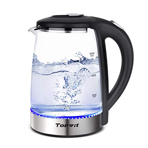 TOPWIT Electric Kettle Glass Hot Water Kettle, 2.0L Water Warmer, BPA-Free Stainless Steel Lid & Bottom, Tea Kettle with Fast Heating, Auto Shut-Off & Boil Dry Protection - Image 1
