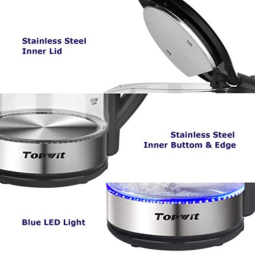TOPWIT Electric Kettle Glass Hot Water Kettle, 2.0L Water Warmer, BPA-Free Stainless Steel Lid & Bottom, Tea Kettle with Fast Heating, Auto Shut-Off & Boil Dry Protection - Image 4