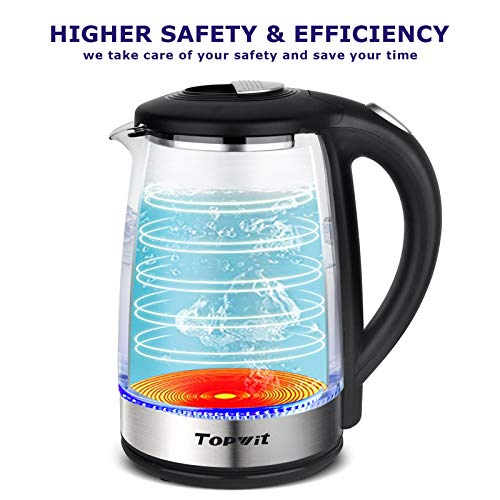 TOPWIT Electric Kettle Glass Hot Water Kettle, 2.0L Water Warmer, BPA-Free Stainless Steel Lid & Bottom, Tea Kettle with Fast Heating, Auto Shut-Off & Boil Dry Protection - Image 5
