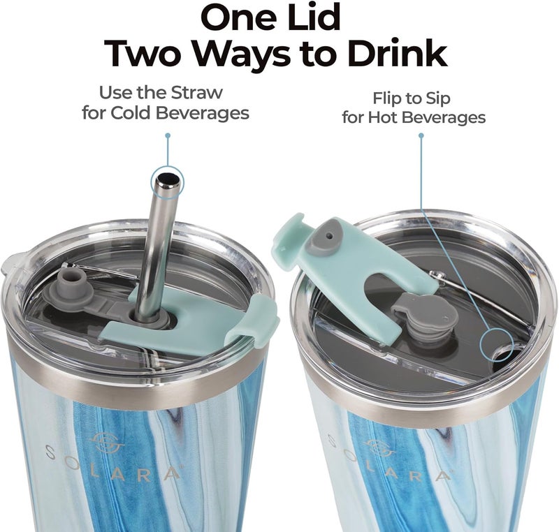 SOLARA Tumbler with lid and Straw 475ml, Double Wall Insulated Stainless Steel Coffee Tumbler, Travel Mug with Lid, Hot and Cold Coffee Mug with lid for Office, Home and Travel -Blue Marble - Image 2