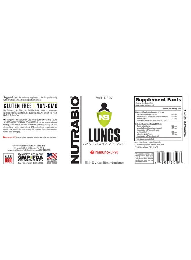 نوترا بايو مكمل NutraBio Lungs - مزيج من Immuno-LP20 والمستخلصات الطبيعية للمساعدة في دعم صحة الجهاز التنفسي والمناعة - Image 3