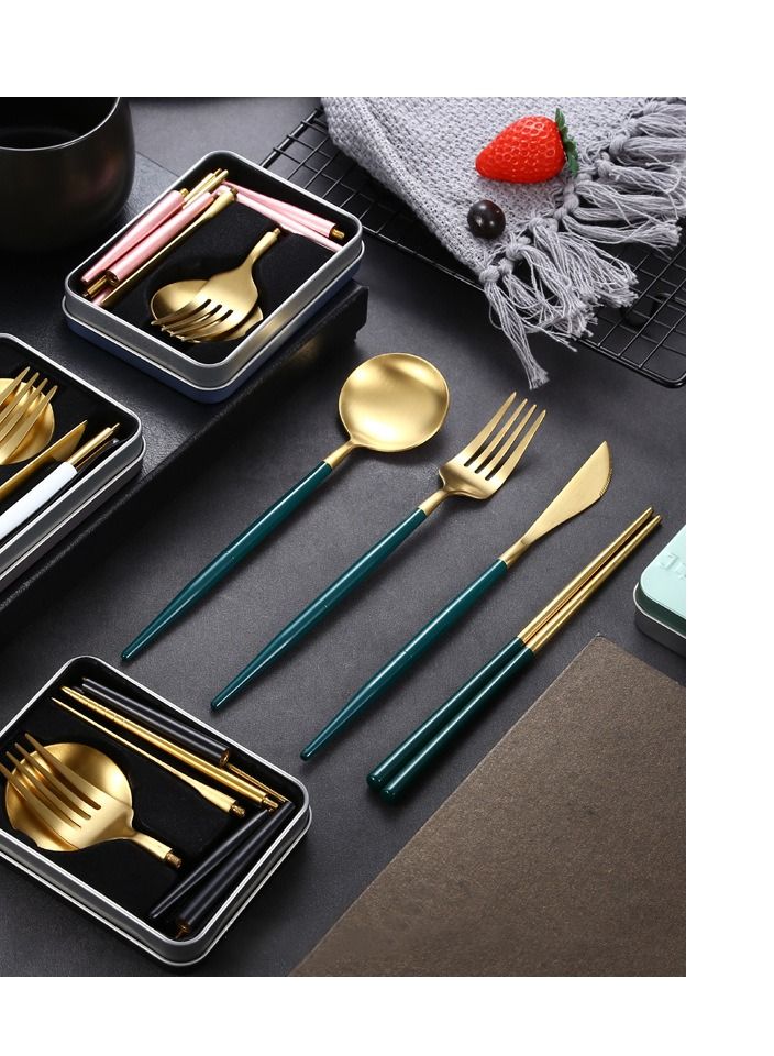 Portable Tableware Set Stainless Steel Dinnerware Removable Chopstick Knife Fork Spoon Camping Folding Travel Picnic 4 pcs cutlery set - Image 2