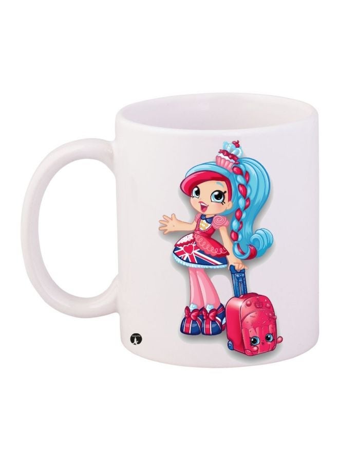 RYN Cartoon Girl Printed Coffee Mug White/Red/Blue 11ounce
