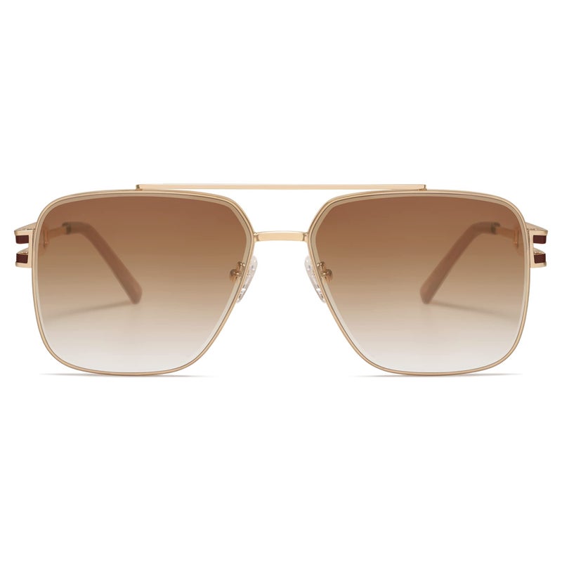 SOJOS Retro Oversized Square Sunglasses for Women Men, Vintage Large Double Bridge Metal Frame Unisex Sunglasses SJ1180, Gold Frame/Brown Grading Lens - Image 1