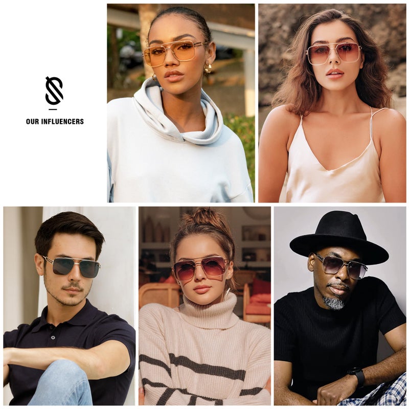SOJOS Retro Oversized Square Sunglasses for Women Men, Vintage Large Double Bridge Metal Frame Unisex Sunglasses SJ1180, Gold Frame/Brown Grading Lens - Image 2