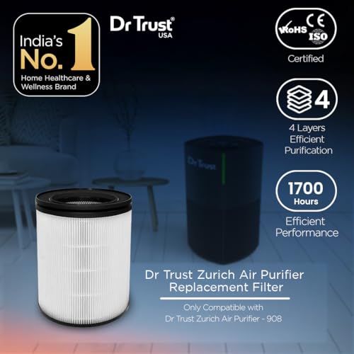 Dr Trust Replacement Filter 910 for Zurich Air Purifier 908 with HEPA I Activated Carbon I UV LED 4-Stage Filtration I 360° Clean Airflow, Removes Pollutants & Micro Allergens up to 270 Sq. Ft Area - Image 2