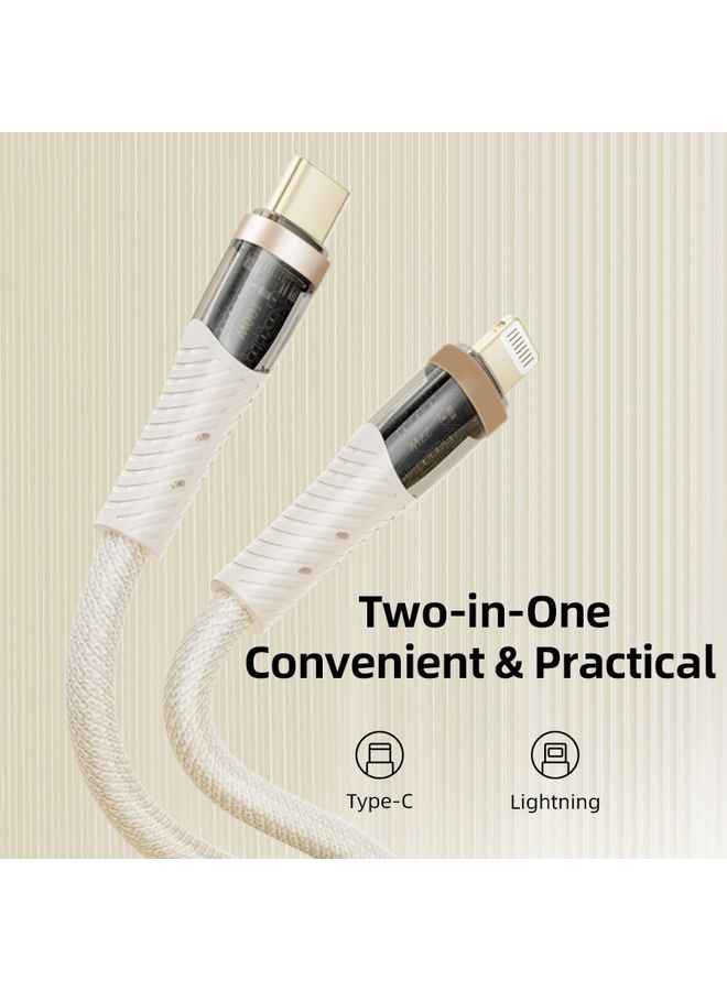 روك Rock G20 2 في 1 5A USB-C/Type-C إلى USB-C/Type-C+8 دبوس كبل بيانات الشحن السريع الشفافة ، الطول: 1.5 متر (بيج) - Image 2