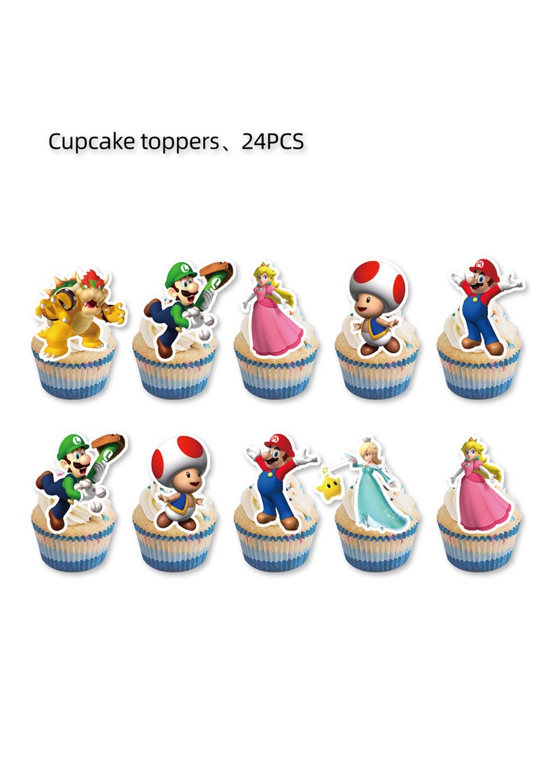 Generic New Blue Mario Theme Birthday Party Decor Small insert 24PCs-Mario 