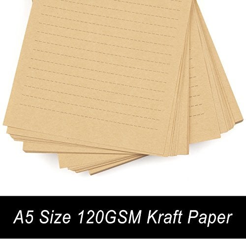 CenterZ 100 Sheets Vintage Kraft Stationary Paper 5.71 x 8.27 inch, A5 Size 120gsm Lined Stationery Writing Letter Papers Bulk Set for Personalized Letters, Creative Poems, Lyrics, Office Notes, etc - Image 5