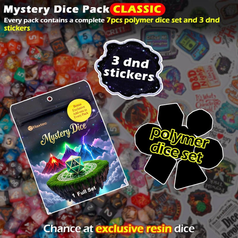 Haxtec Mystery DND Dice Set 7pcs Polyhedral Dice + 3 Funny Waterproof Stickers, Mystery Dice for Dungeons & Dragons, Chance Win Rare Sharp Edge, Great DND Gift, No Duplicates in 2/5 Packs - Image 2