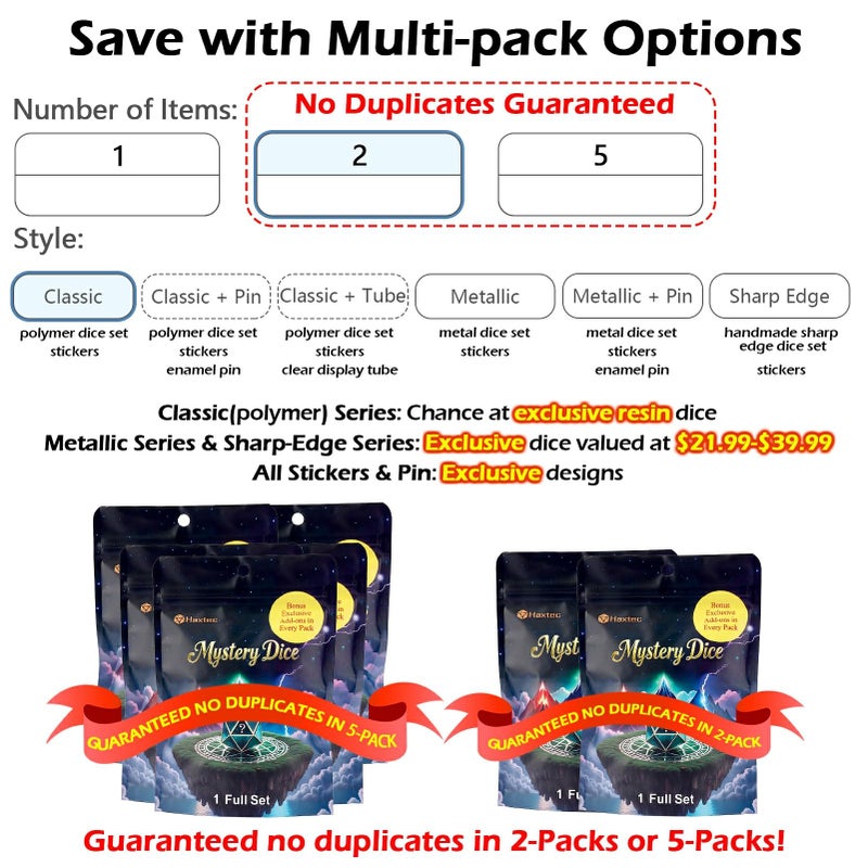 Haxtec Mystery DND Dice Set 7pcs Polyhedral Dice + 3 Funny Waterproof Stickers, Mystery Dice for Dungeons & Dragons, Chance Win Rare Sharp Edge, Great DND Gift, No Duplicates in 2/5 Packs - Image 5